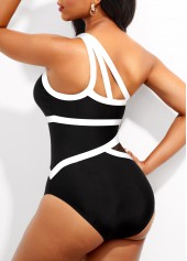 Contrast Binding Black Asymmetric One Piece Swimwear