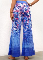 Ditsy Floral Print Elastic Waist Blue Pants
