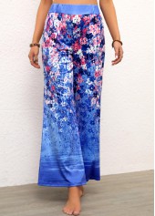 Ditsy Floral Print Elastic Waist Blue Pants