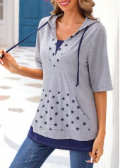 Star Print Light Grey Marl T Shirt