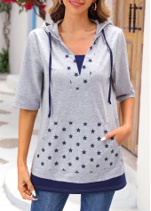 Star Print Light Grey Marl T Shirt