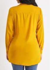 Twist Shirt Collar Ginger Long Sleeve Blouse