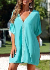 Side Slit Lace Cyan Cover Up