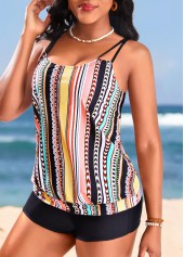 Double Straps Multi Stripe Print Tankini Top-No Bottom