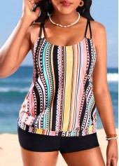 Double Straps Multi Stripe Print Tankini Top-No Bottom
