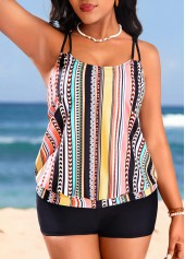 Double Straps Multi Stripe Print Tankini Top-No Bottom