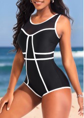 Contrast Binding Cutout Black One Piece Swimwear