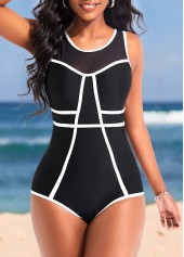 Contrast Binding Cutout Black One Piece Swimwear