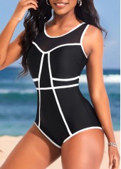 Contrast Binding Cutout Black One Piece Swimwear