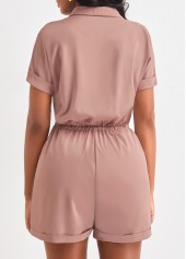 Light Camel Shirt Collar Button Romper