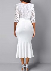 V Neck Lace White Mermaid Dress
