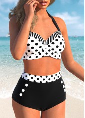 Polka Dot Patchwork White Bikini Set