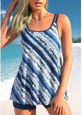 Striped Double Straps Navy Tankini Set