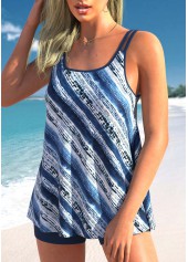 Striped Double Straps Navy Tankini Set