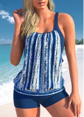 Striped Fake 2in1 Navy Tankini Set