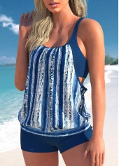 Striped Fake 2in1 Navy Tankini Set