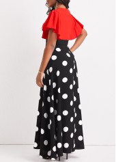Polka Dot Patchwork Black V Neck Maxi Dress