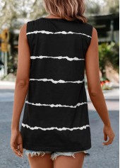 Striped V Neck Black Tank Top