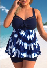 Navy Plus Size Tie Dye Print Tankini Set
