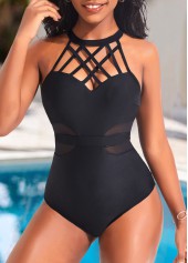 Cutout Cage Neck Black One Piece Swimwear