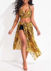 Leopard Criss Cross Gold Bikini Set and Cover Up
