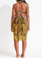 Leopard Criss Cross Gold Bikini Set and Cover Up