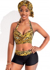 Leopard Criss Cross Gold Bikini Set and Cover Up