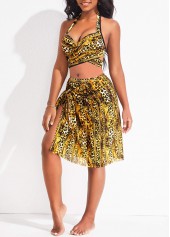 Leopard Criss Cross Gold Bikini Set and Cover Up