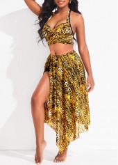 Leopard Criss Cross Gold Bikini Set and Cover Up