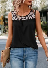 Leopard Patchwork Black Round Neck Tank Top