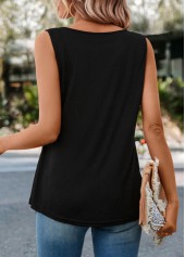 Leopard Patchwork Black Round Neck Tank Top