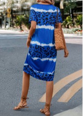 Blue H Shape V Neck Leopard Dress