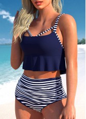 Striped Cut Out Navy Bikini Set