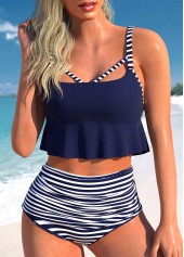 Striped Cut Out Navy Bikini Set