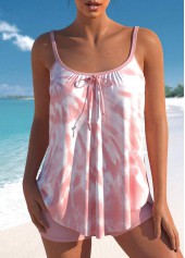 Tie Dye Print Bowknot Pink Tankini Top-No Bottom