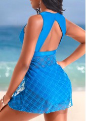 Cut Out Sky Blue Mesh Swimdress Set
