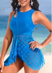 Cut Out Sky Blue Mesh Swimdress Set