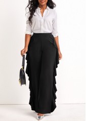 Ruffle Black Wide Leg High Waisted Pants