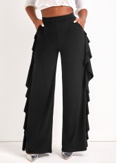 Ruffle Black Wide Leg High Waisted Pants
