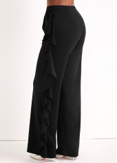 Ruffle Black Wide Leg High Waisted Pants