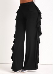 Ruffle Black Wide Leg High Waisted Pants