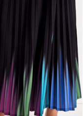 Round Neck Ombre Pleated Black Maxi Dress