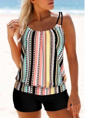 Double Straps Multi Stripe Print Tankini Top-No Bottom