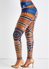 Tribal Print Multi Color Elastic Waist Leggings