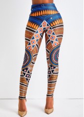 Tribal Print Multi Color Elastic Waist Leggings