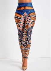 Tribal Print Multi Color Elastic Waist Leggings