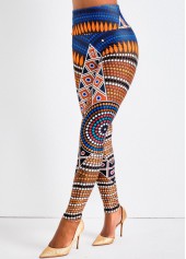Tribal Print Multi Color Elastic Waist Leggings