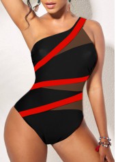 Contrast Asymmetry Black One Piece Swimwear