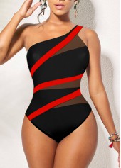 Contrast Asymmetry Black One Piece Swimwear