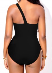 Contrast Asymmetry Black One Piece Swimwear